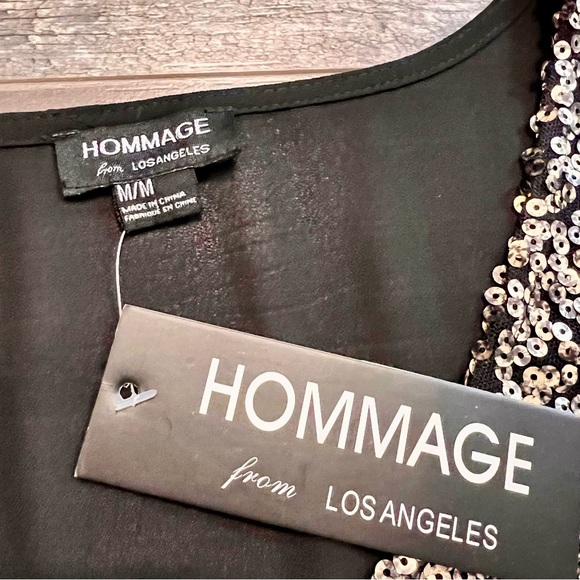 Hommage from Los Angeles NWT Metallic Blouse Medium Gold Sequin Sheer Neutral - Picture 9 of 14
